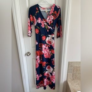 Floral navy and pink maxi dress